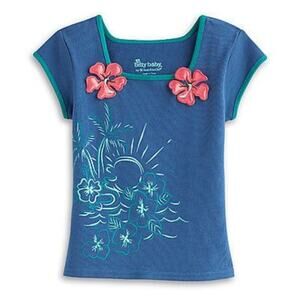 American Girl Bitty Baby Blue Girls Tropical Top with Flowers Size 4/5